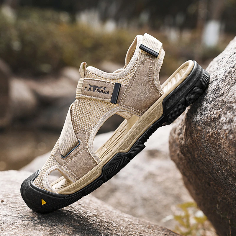 公牛世家男士包头凉鞋夏季镂空透气防滑软底休闲沙滩鞋外穿凉鞋