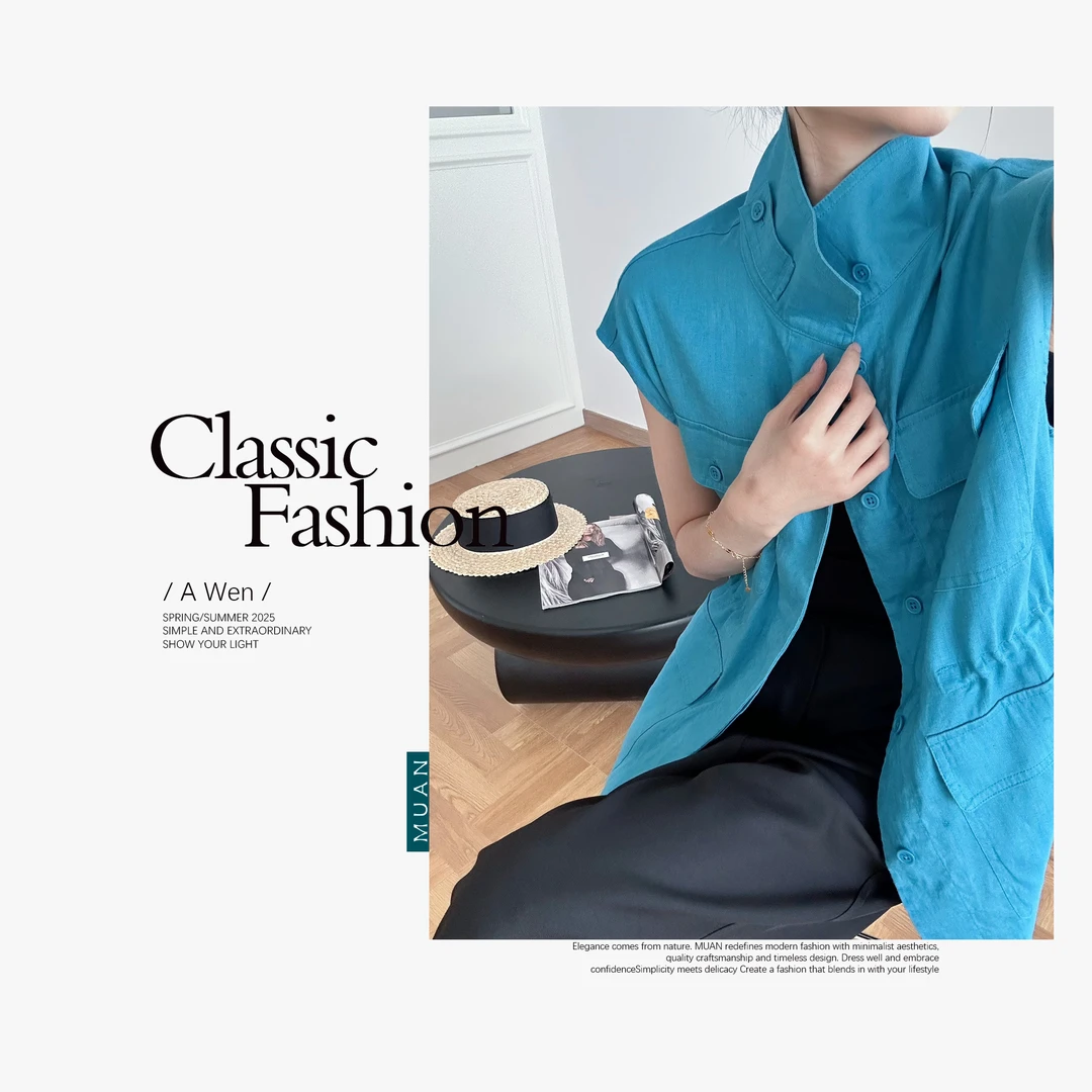 MUAN：《哥伦多马甲》定制100亚麻宽松高级马甲上衣女DS-9442
