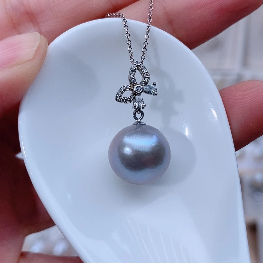 项链银S925镶嵌淡水珍珠
