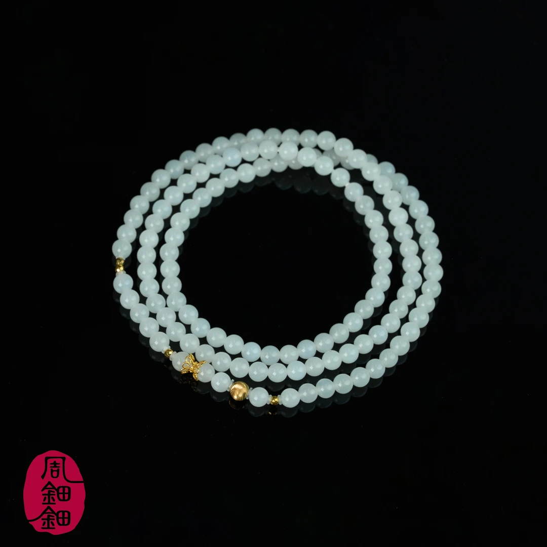 周钿钿®|素心|天然和田玉顶俄高白小米珠18k金设计款项链
