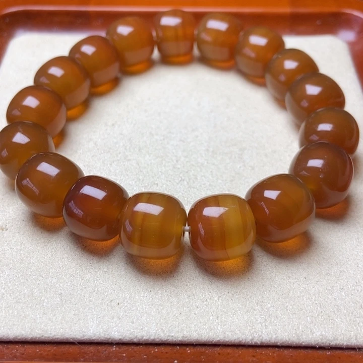 玛瑙/玉髓未镶嵌手串北红 蜜糖老型珠