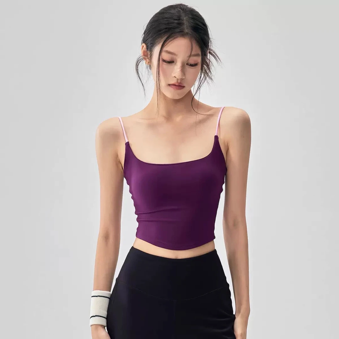 细带U型美背瑜伽背心女防震外穿背心