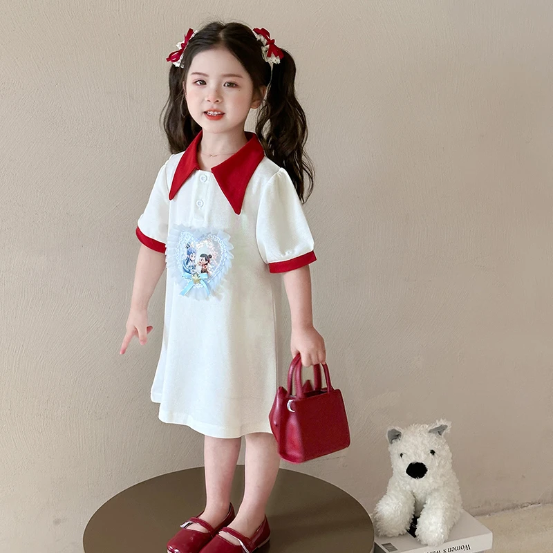 女童哪吒敖丙连衣裙夏装2025新款儿童学院风公主裙女孩夏季polo裙