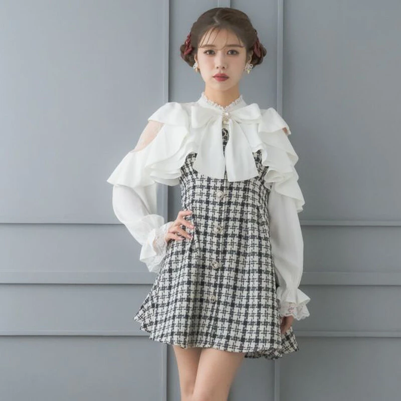 ROJITA · couture 荷叶边露肩假两件短款连衣裙(C533238现货)