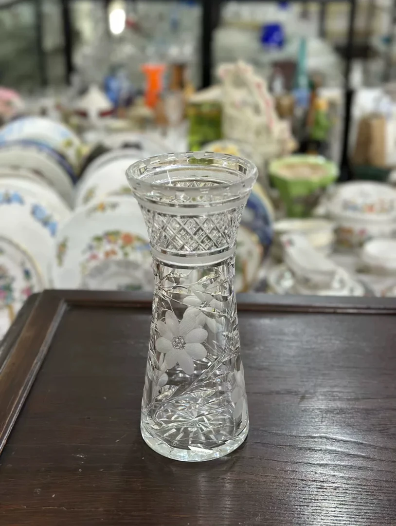 英国中古水晶花瓶 无瑕疵 玻璃酒杯手工创意主人杯无铅金边锤纹