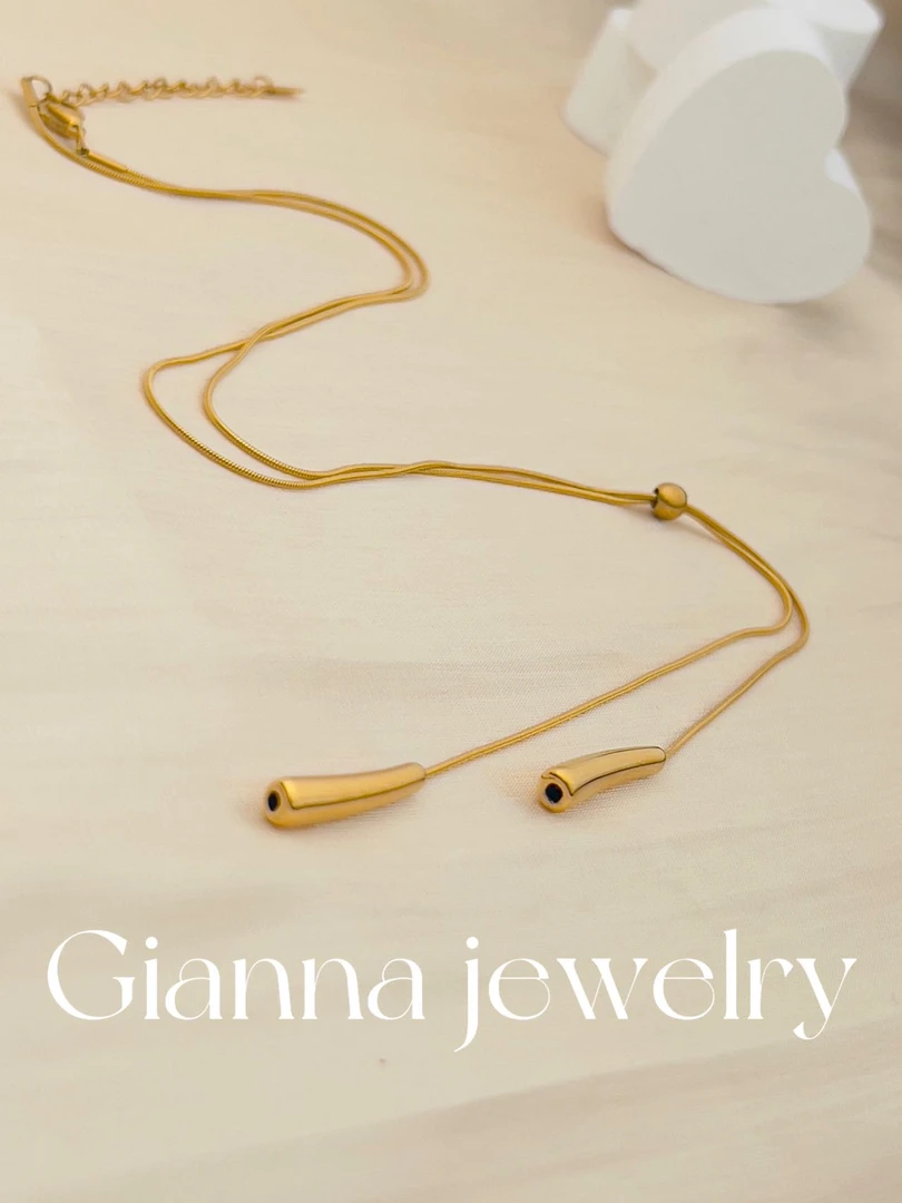 钛钢项链 钛钢085金色可抽拉项链轻奢气质素款百搭