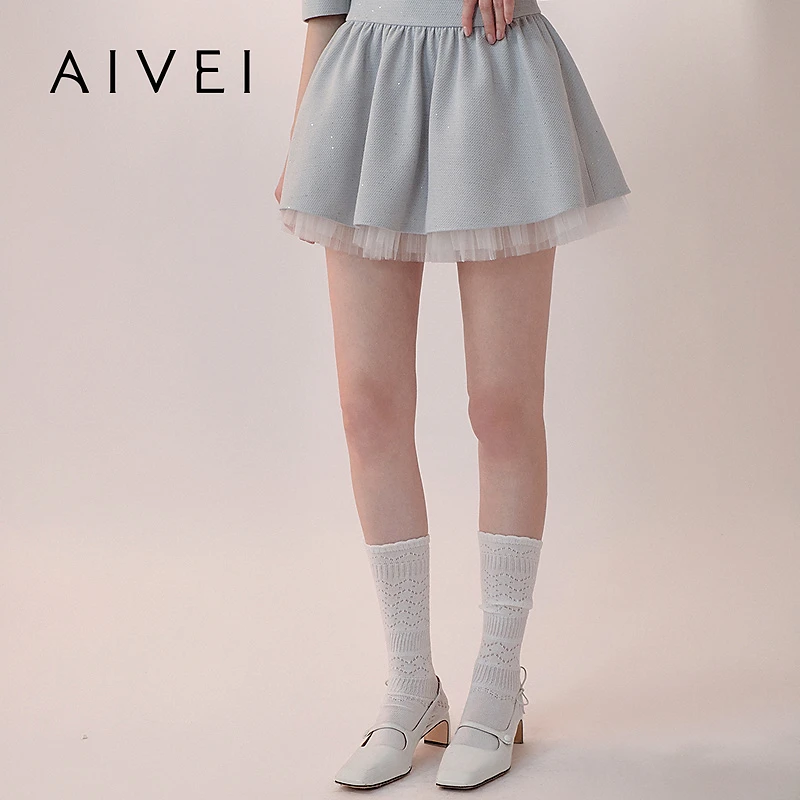 AIVEI欣贺艾薇2026春季新芭蕾千金甜美亮片蓬蓬短裙伞裙XSV1Q15B