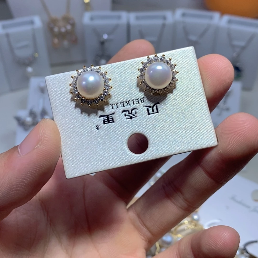 淡水珍珠银S925镶嵌耳饰