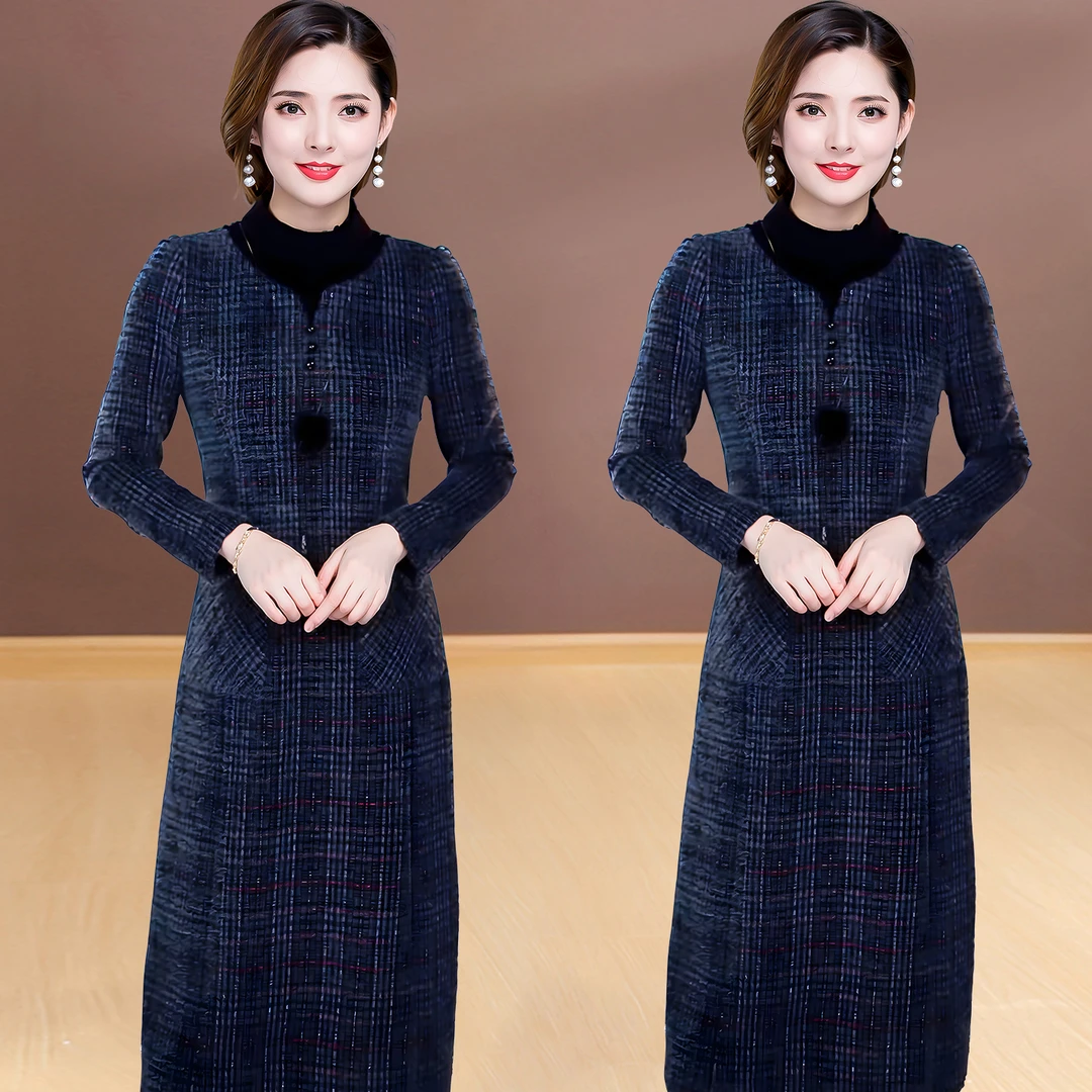 秋冬妈妈装加厚连衣裙新款女显瘦时尚法式高级感洋气轻奢保暖裙子