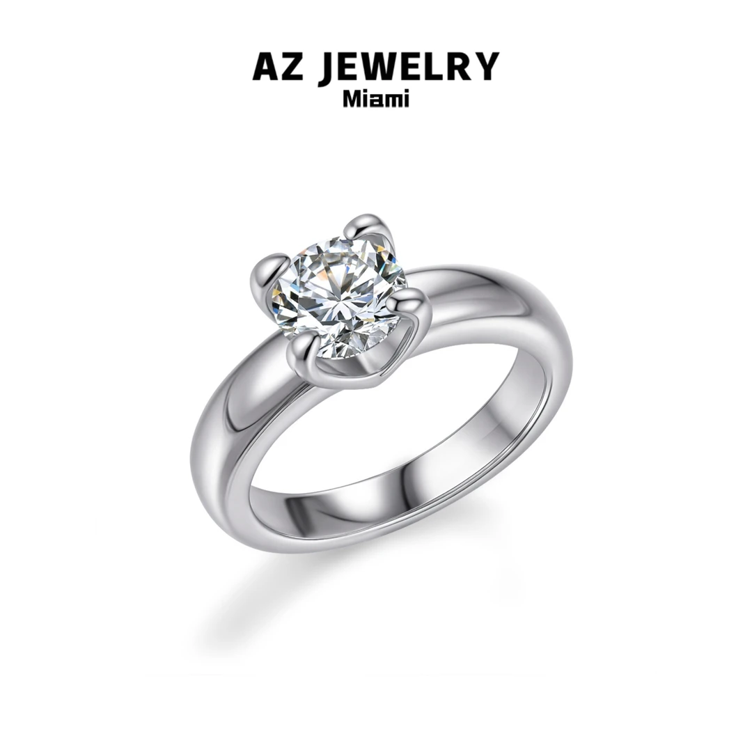 925银合成锆石戒指 【心心相印】经典简约1卡单钻戒指情侣指环礼物