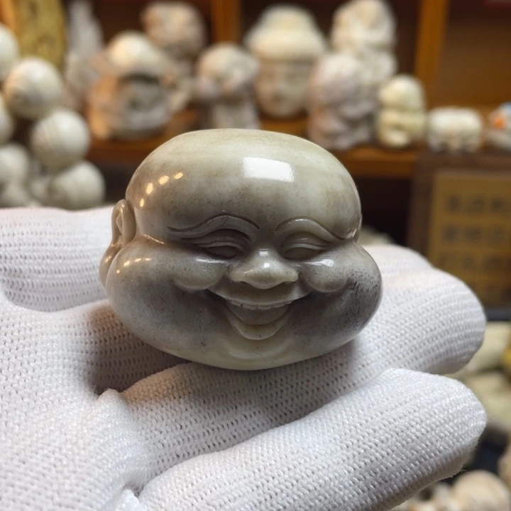 ！***我皮质非金属配饰鹿角雕刻弥勒