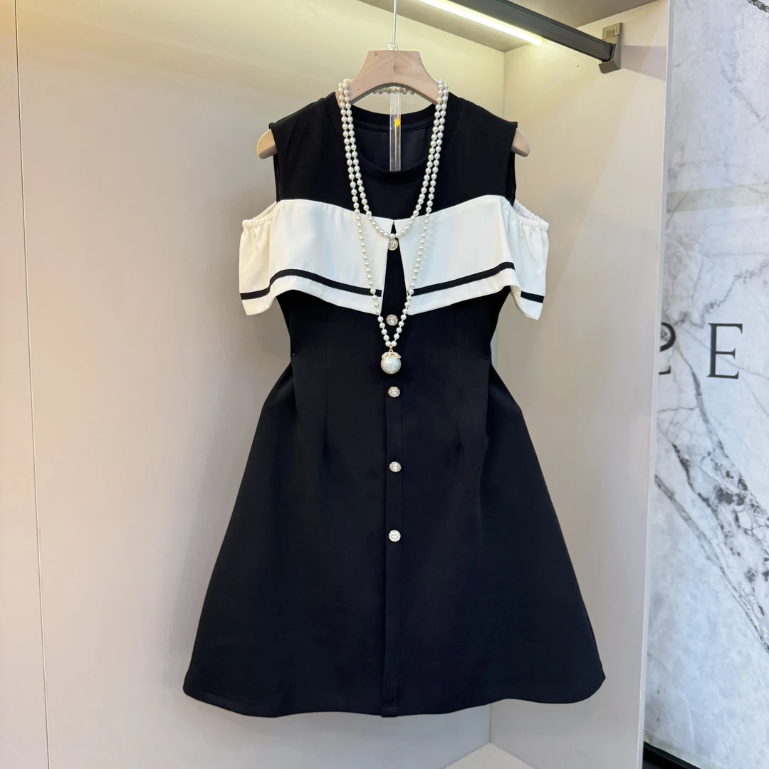 2025欧货韩系精致名媛风露肩高级感大码晚礼服度假风连衣裙886