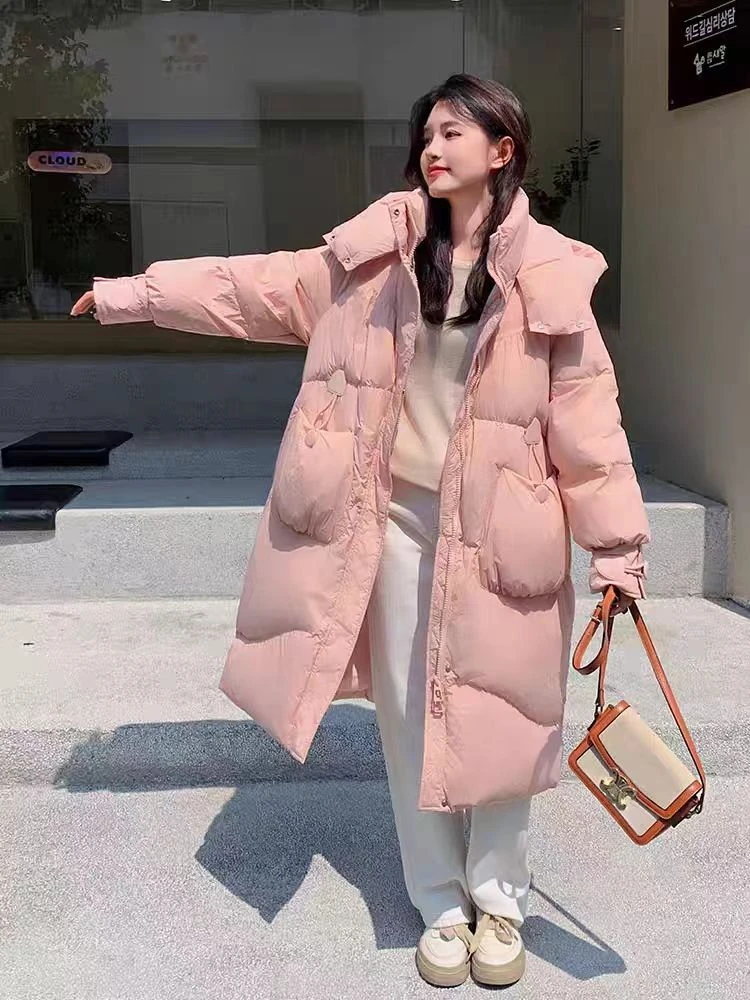 【娟娟甄选】2025冬季长款粉色甜美连帽保暖减龄羽绒服1271