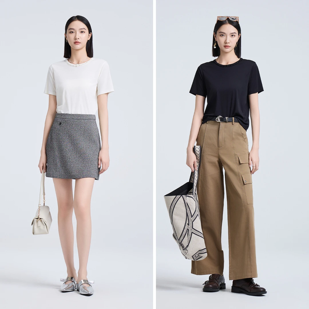 2025秋季休闲运动时尚显瘦百搭舒适圆领短袖气质高腰夏季6A537