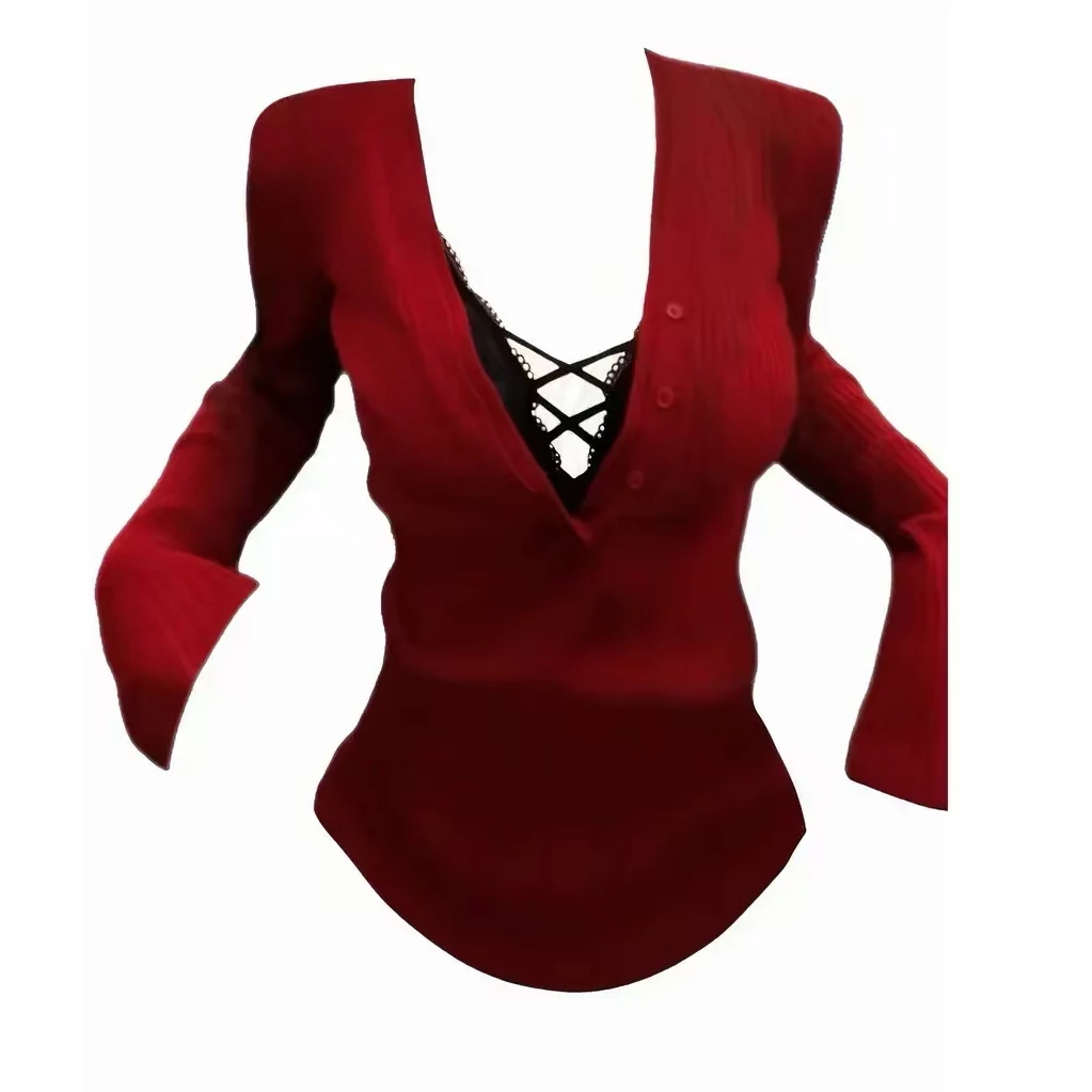 9912-2025年冬季新款纯欲辣妹风深V领百搭美背小衫