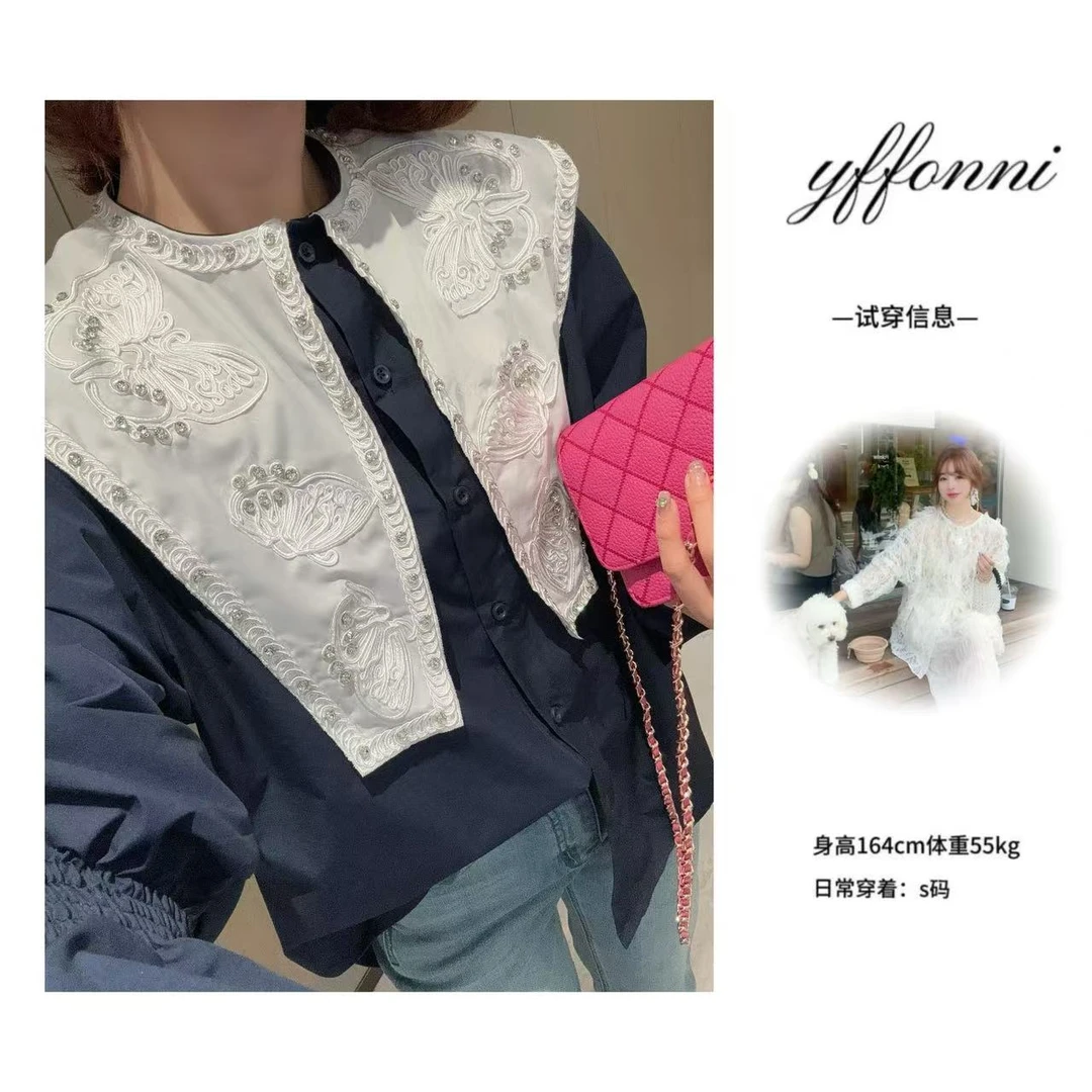 【YFONI】两色巴洛克风气质名媛春款衬衣