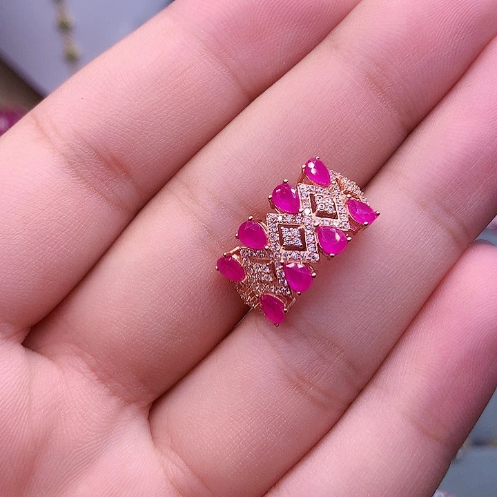 红宝石戒指银S925镶嵌