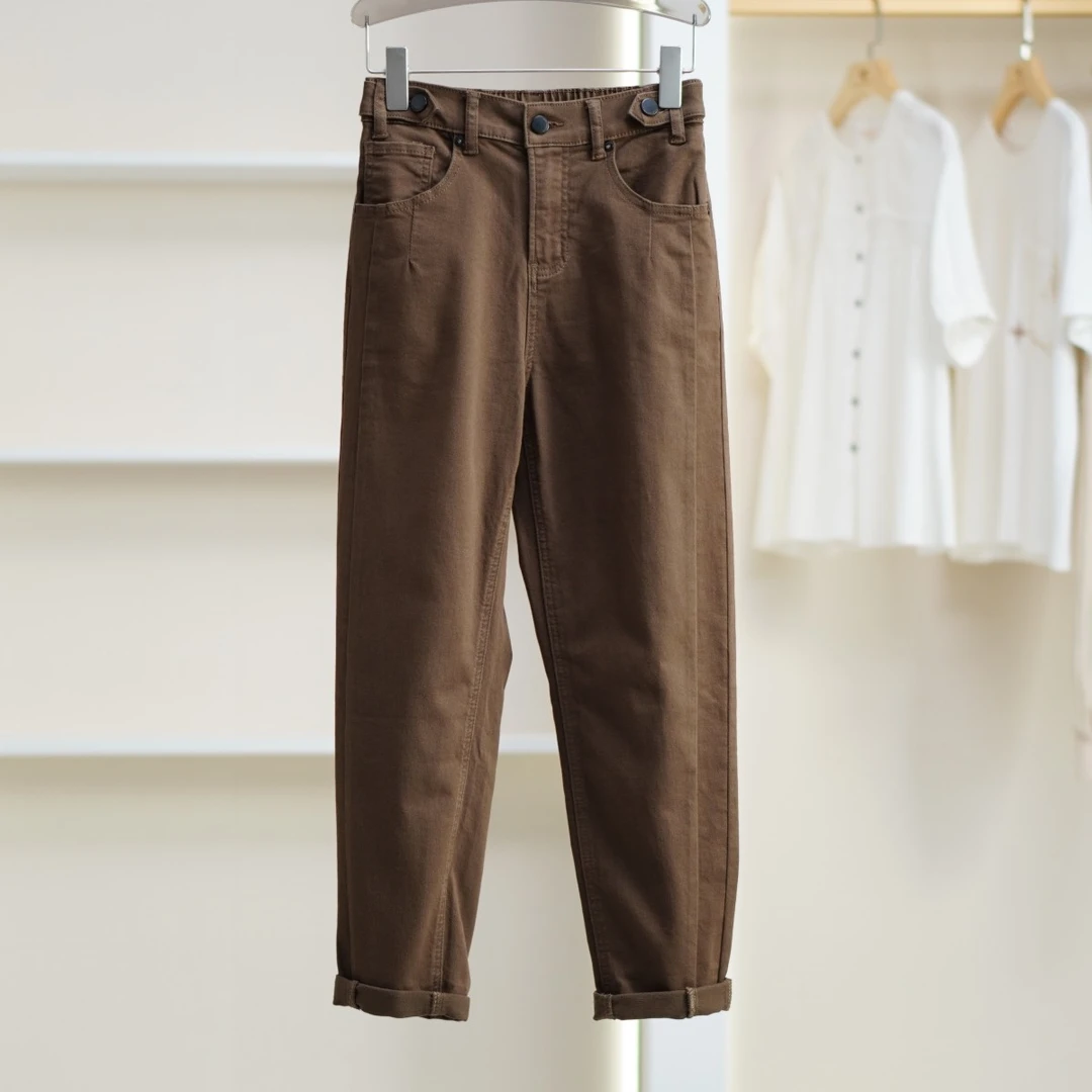 【诗M】Y186 女装春简约时尚休闲牛仔裤咖啡色 莉推荐