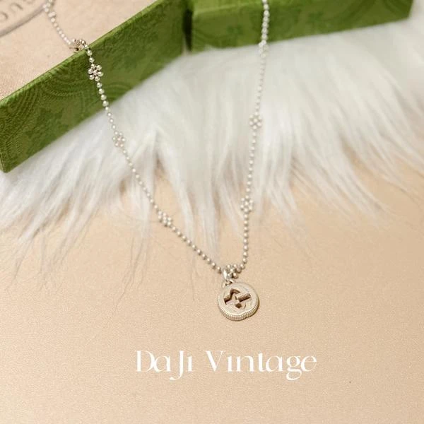 大吉中古/Gucci古驰银色雪花双g圆牌项链
