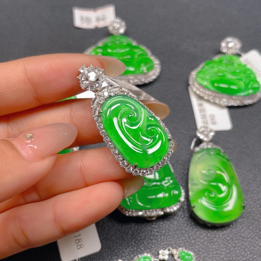 翡翠银S925镶嵌吊坠(不含链)