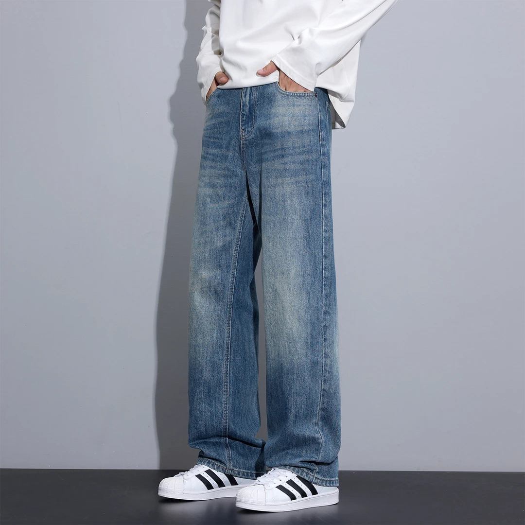 Kuvine牛仔裤男生宽松阔腿2025年秋季新款帅气浅色休闲百搭男裤子
