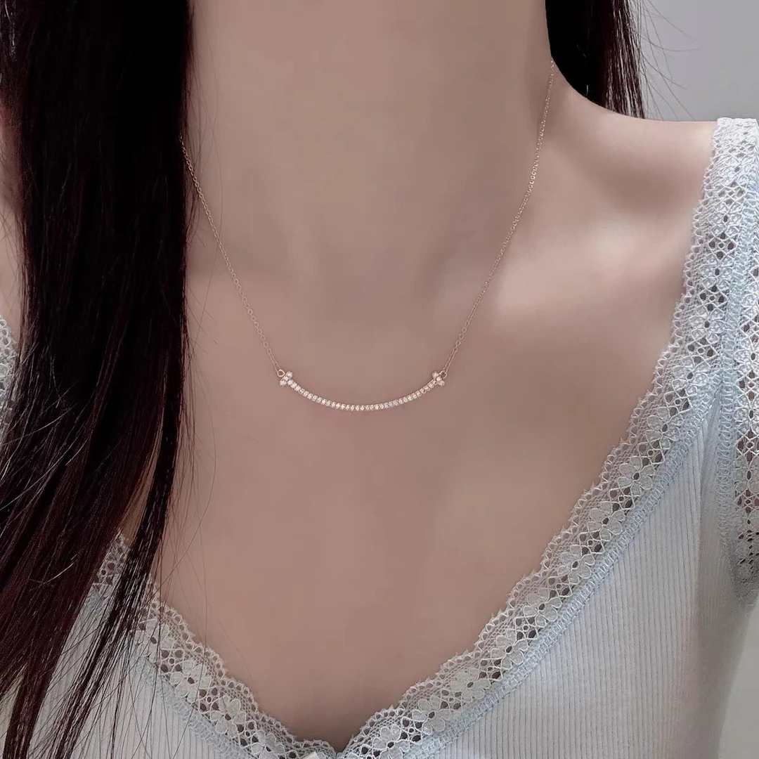 铜合金合成锆石项链 A296高级微笑玫瑰金色项链