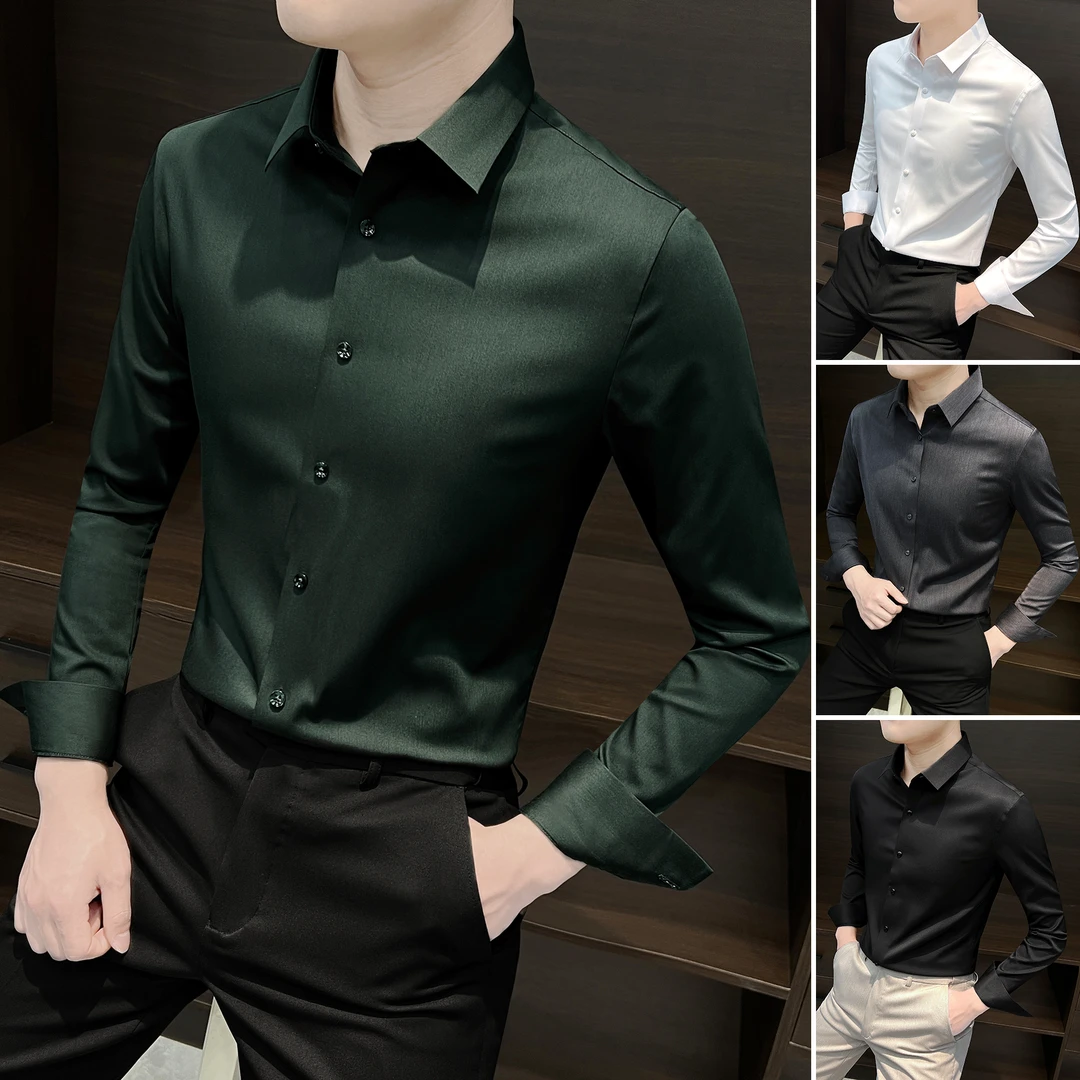 轻奢无痕压胶衬衫男款长袖爆款2025新款男装痞帅商务休闲男士衬衣