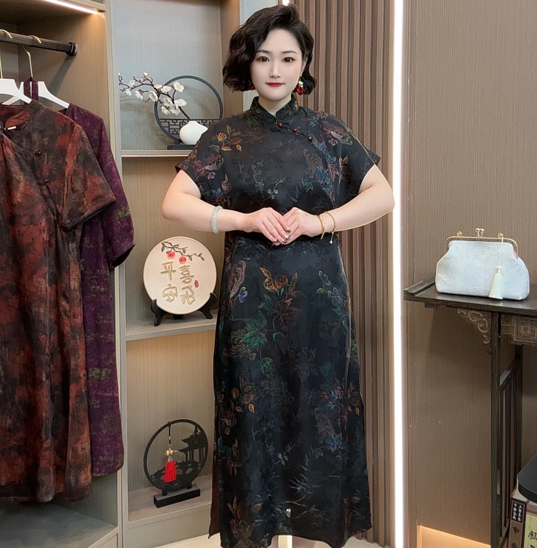 【薄暮】2025新款高端重磅双面双穿新中风印花时尚显瘦连衣裙