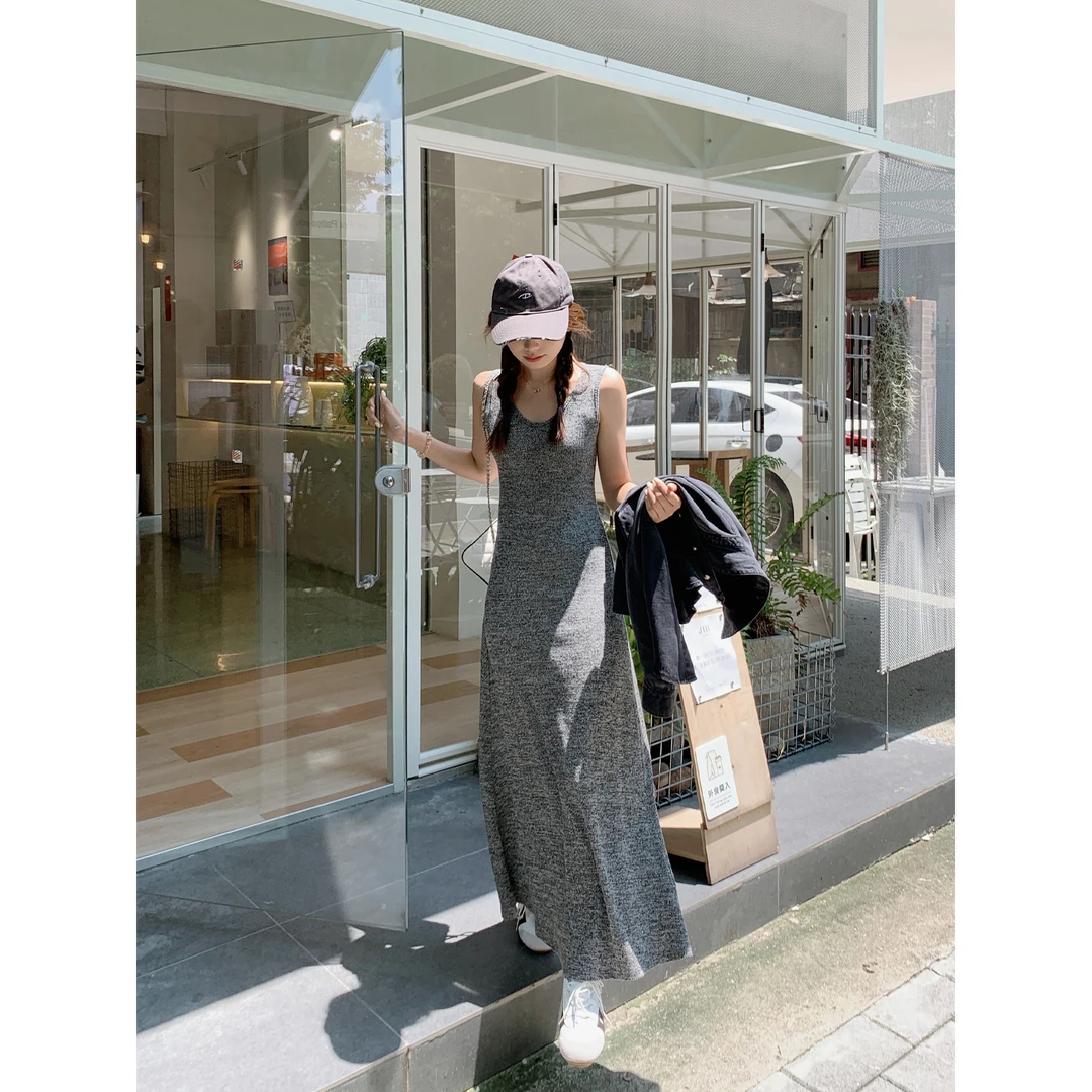 切糕自制【繁星点点】小个子早秋女流光风纯欲慵懒感背心长款连衣裙