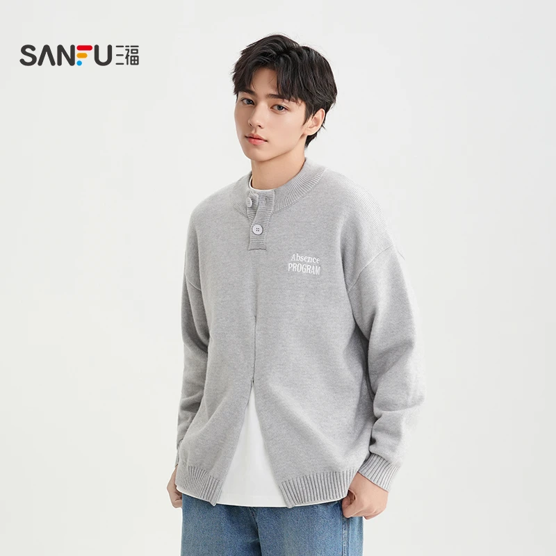 SANFU/三福【秋冬穿搭】立领纽扣拉链毛衣重磅简约保暖上衣497946