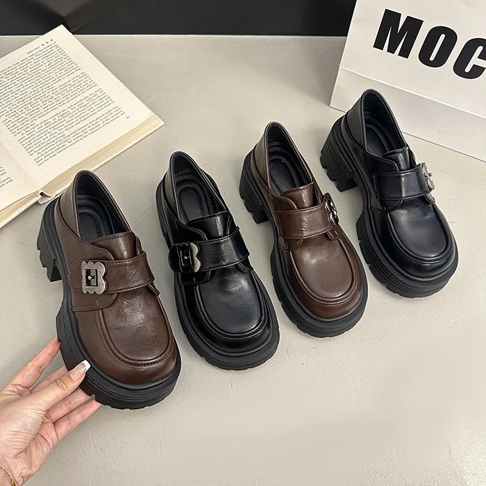 英伦风增高厚底小皮鞋女2025秋季新款学院粗跟JK单鞋一脚蹬乐福鞋