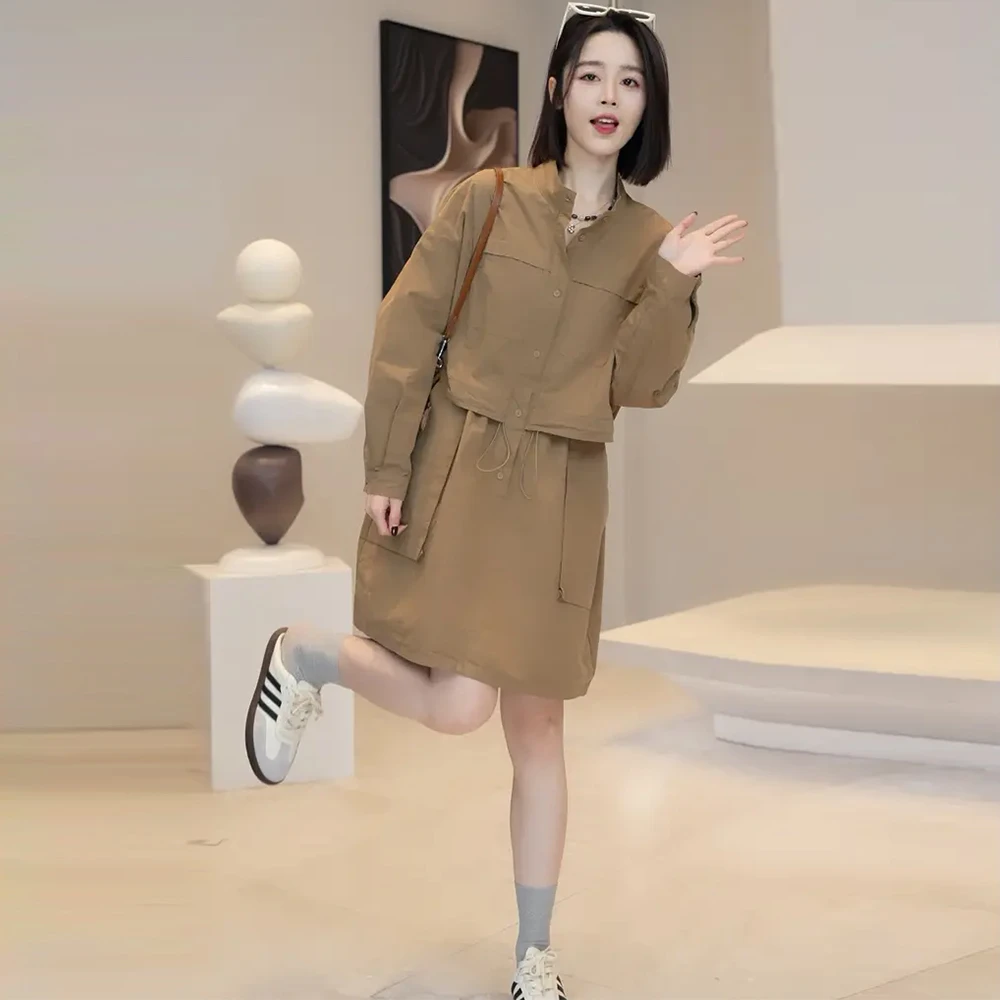 时尚连衣裙女2025秋季新款洋气宽松减龄显瘦假两件风衣联连衣裙潮