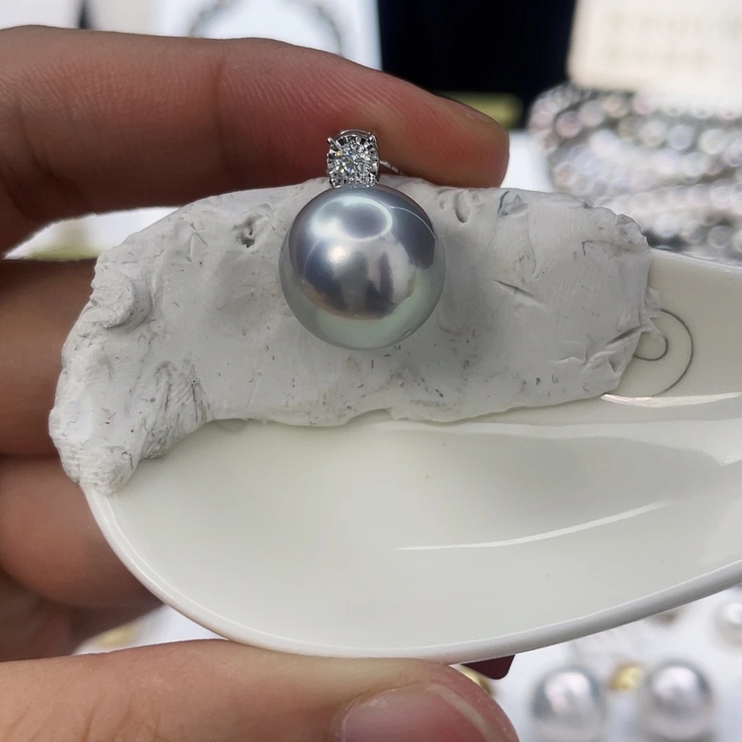 未镶嵌海水珍珠裸珠13.9MM铂金灰