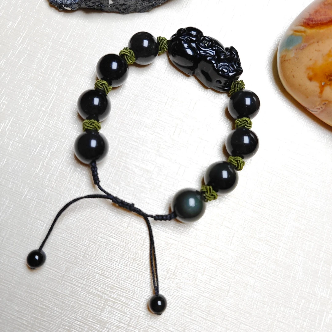 七夕节特惠 黑曜石貔貅手串12mm/HGD-HYSSC-19(多样性发货)