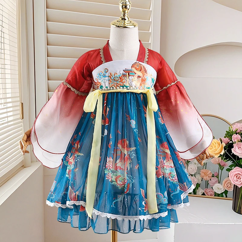 【锦鲤】女童汉服连衣裙夏季中国风襦裙薄款小女孩春夏古风夏季