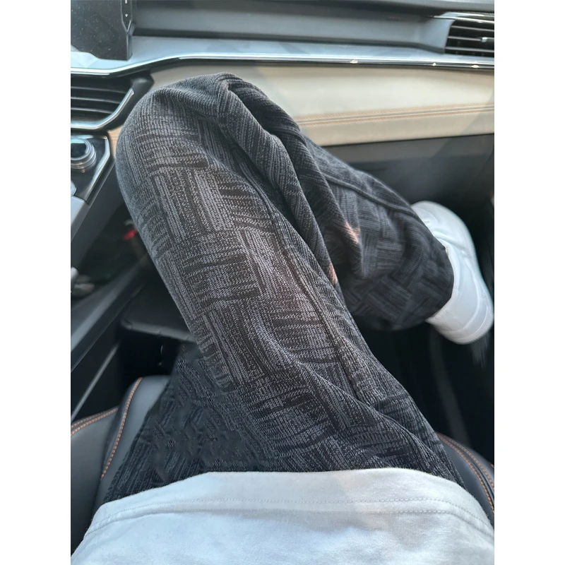 美式扎染编织感卫裤男秋冬加绒加厚垂感慵懒风长裤宽松直筒休闲裤