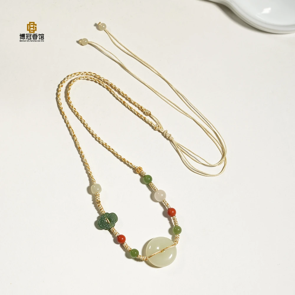 和田玉平安扣手编绳吊坠挂脖小众饰品精致正宗百搭国风文玩好物