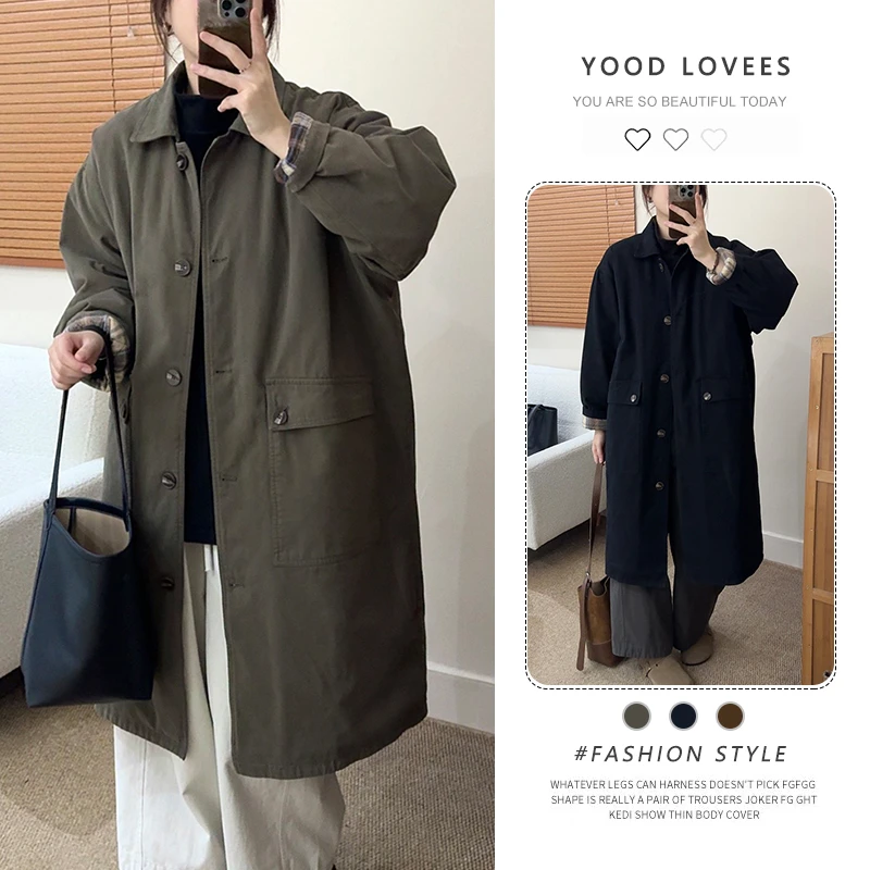 复古风衣保暖新款2025冬季加厚休闲百搭夹棉中长款工装大衣外套女
