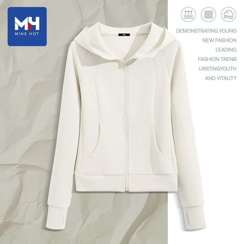 唐狮集团2025MH修身连帽卫衣女初秋新款空气层连帽上衣开衫外套L