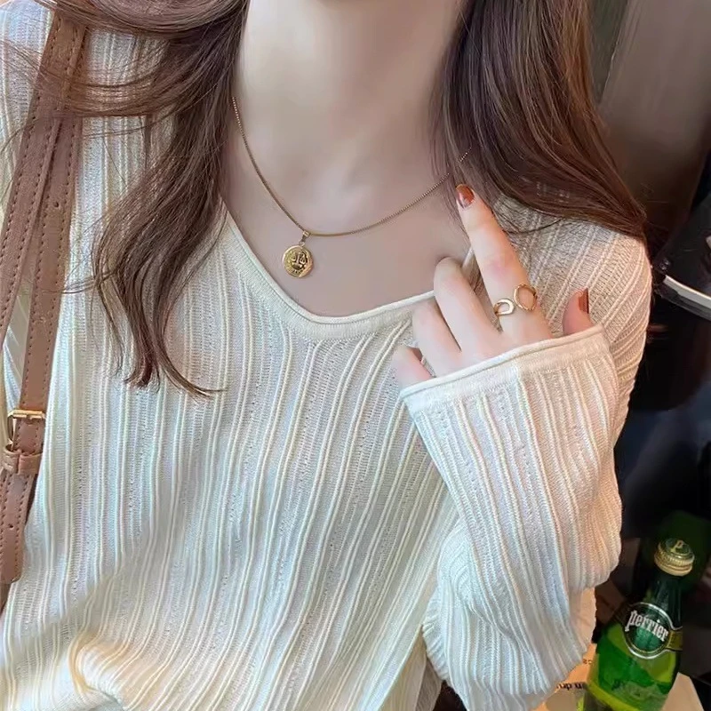 套头款插肩袖针织衫女士秋冬季新款宽松显瘦减龄拼色长袖套头打底