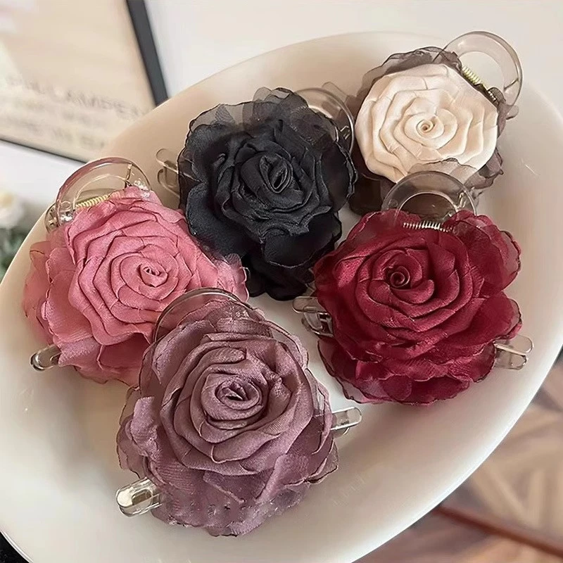 【新疆包邮乌市直发】新中式高级感花朵发夹后脑勺夹子玫瑰花抓夹