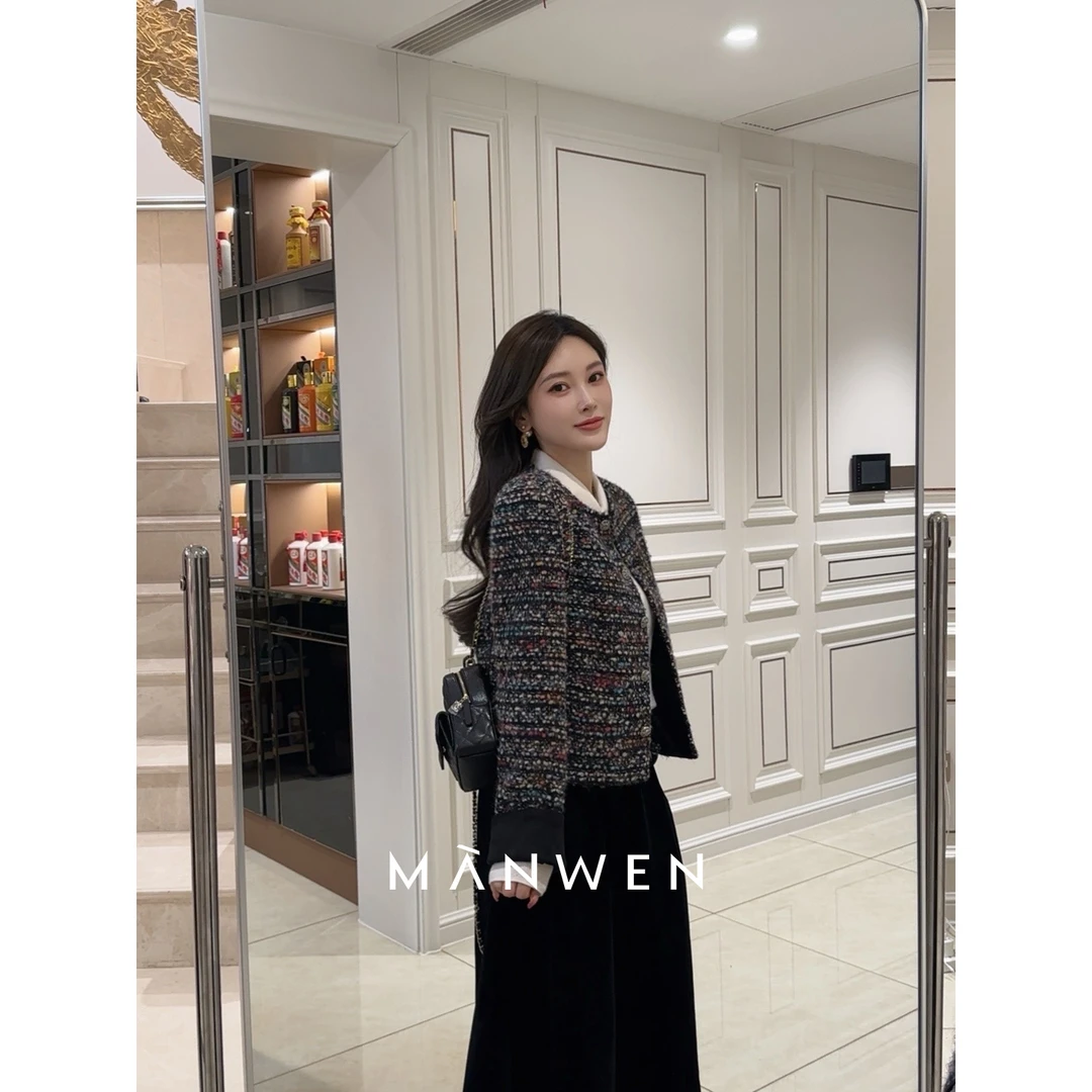【曼文kiki】“彩宝小香”高端编织小香粗花呢外套MANQ635