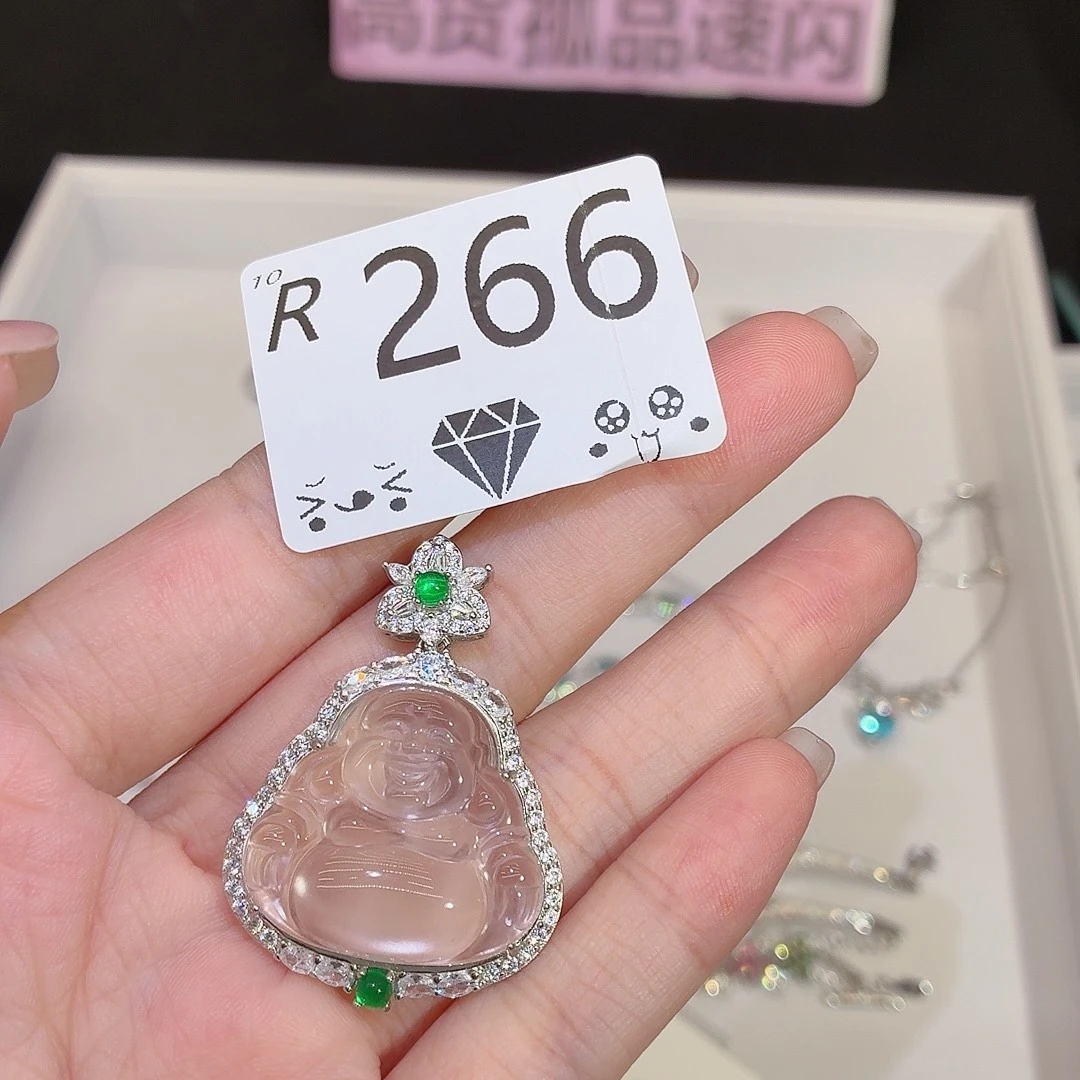 小***尘石英质玉银S925镶嵌颈饰r266