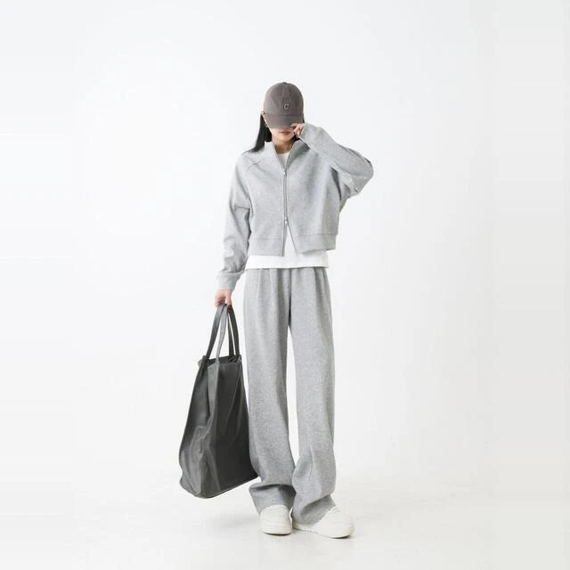 华子家 立领卫衣外套运动套装女秋冬松紧腰休闲阔腿裤两件套41076