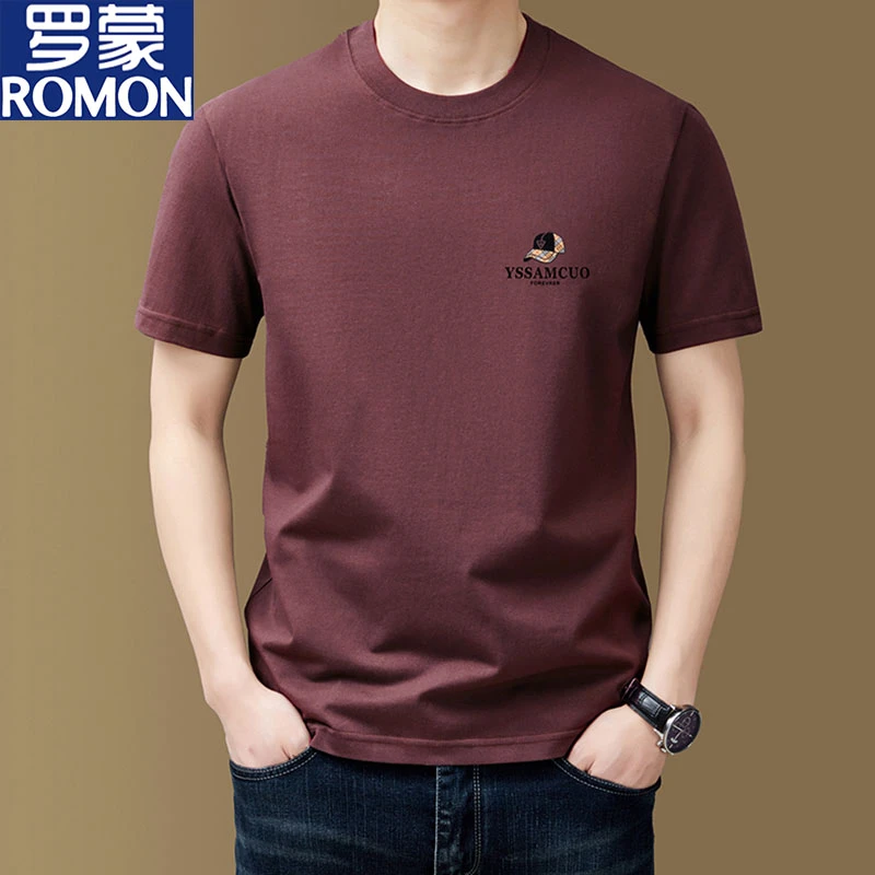 罗蒙2025夏季新款青年时尚短袖T恤休闲日常百搭纯棉透气男士上衣