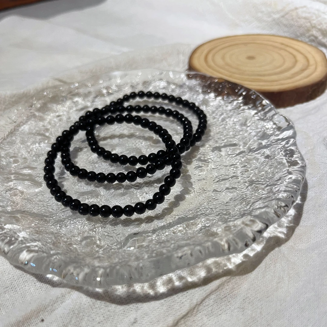 【自留地】纯天然手链手串黑曜4MM财小单圈