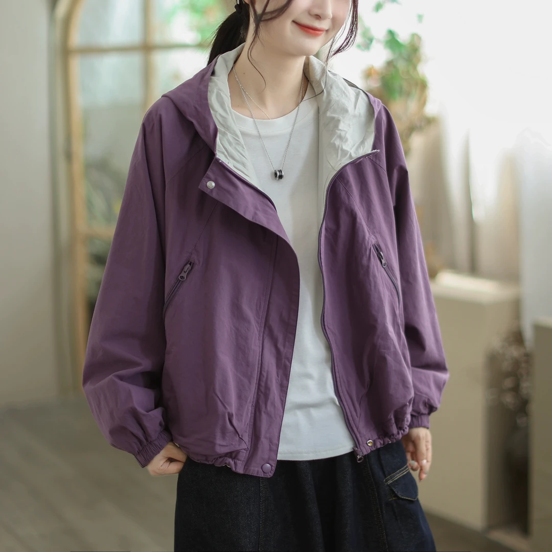 两面穿连帽外套女士2025早秋新款韩版宽松百搭洋气撞色设计感上衣