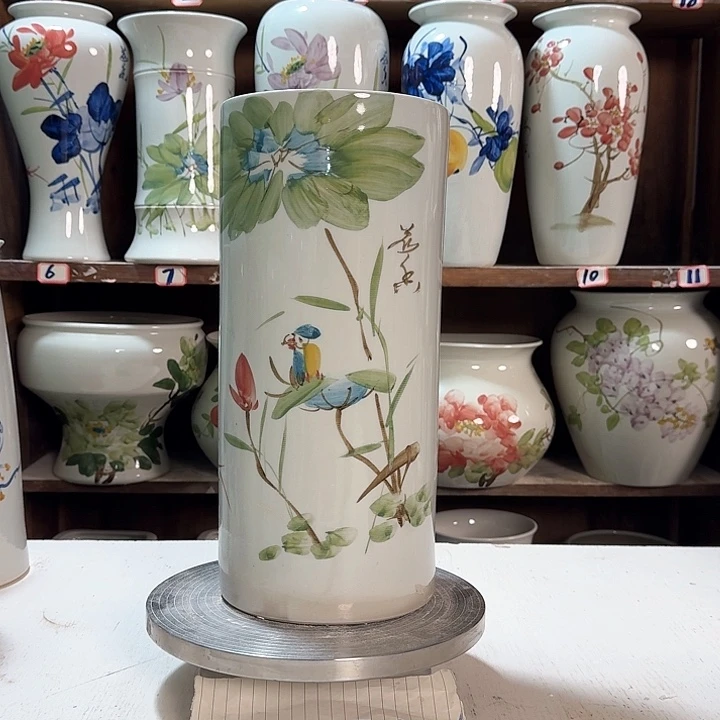 瓶直筒高33荷花款陶瓷陶瓷