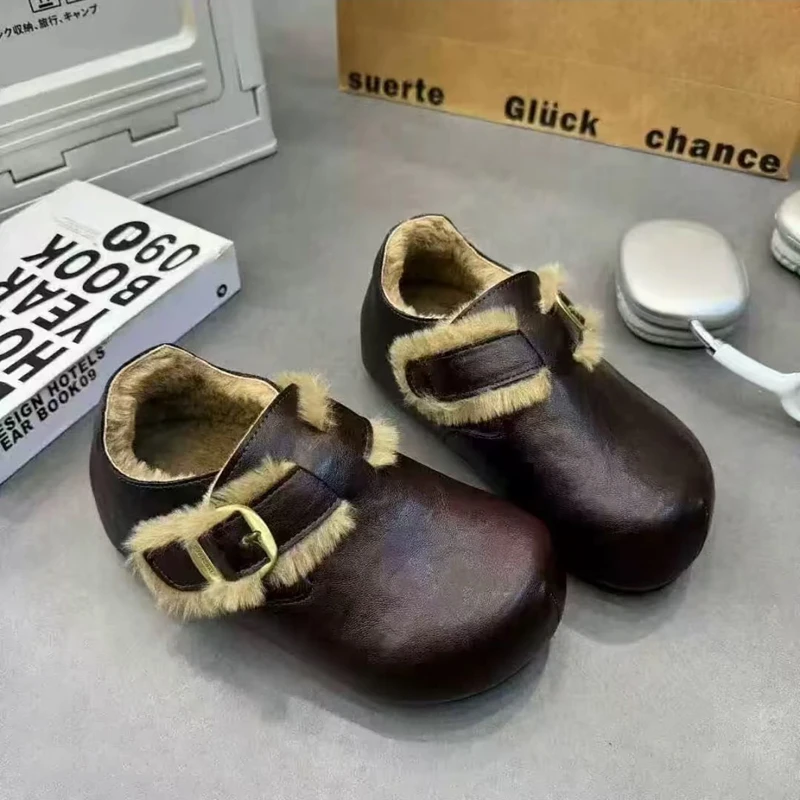 厚底内增高加绒勃肯鞋毛毛女鞋2025新款冬季雪地靴棉鞋乐福小皮鞋