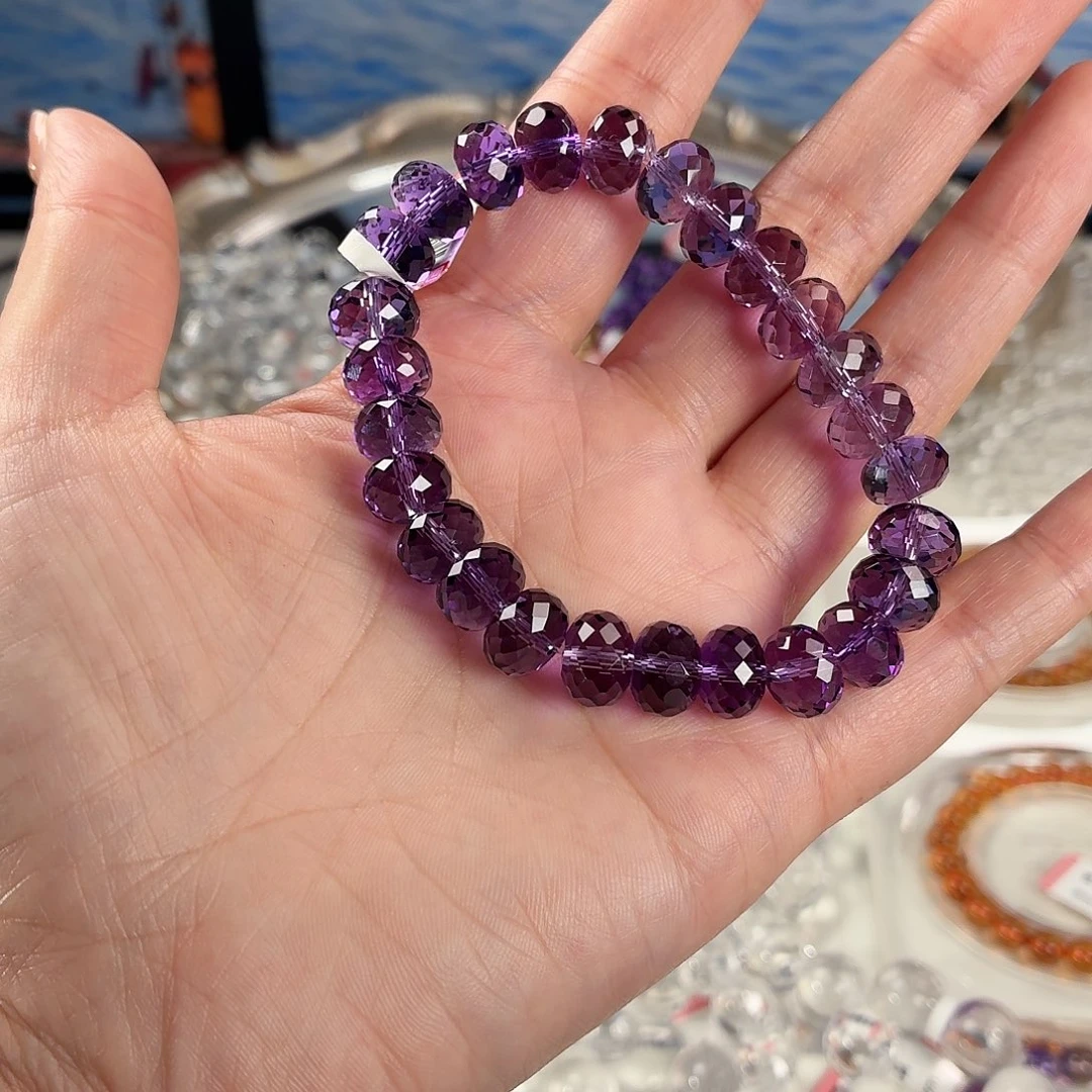 玉紫水刻面卡10手串